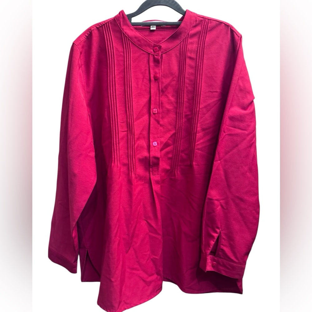 TRAVELSMITH Red Shirt Long Sleeve Button Front Tunic Womens XL